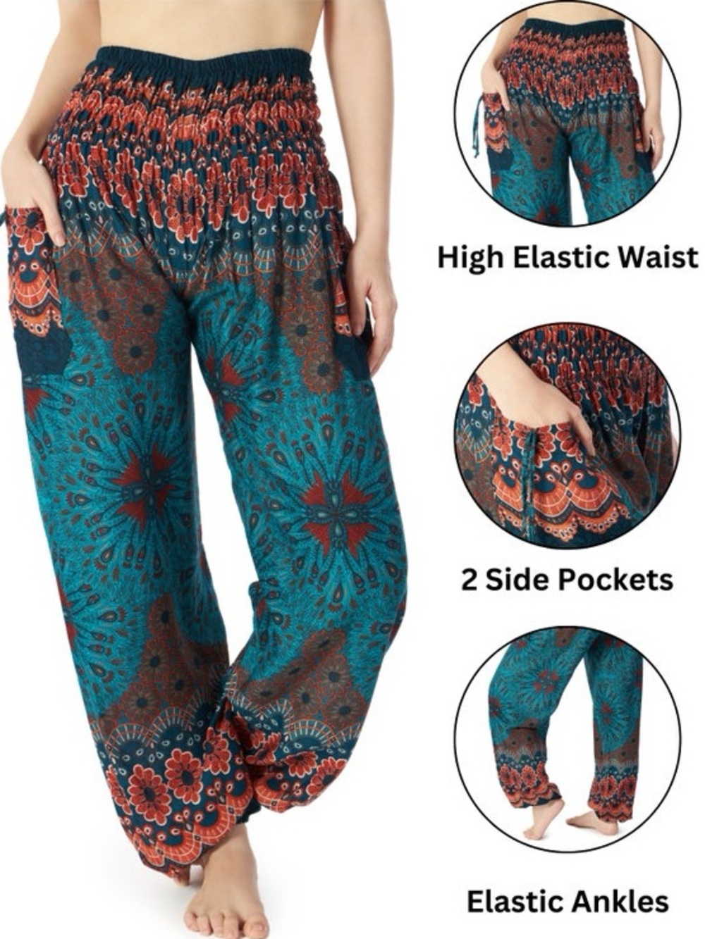 Teal Mandala Harem Pants With Pockets